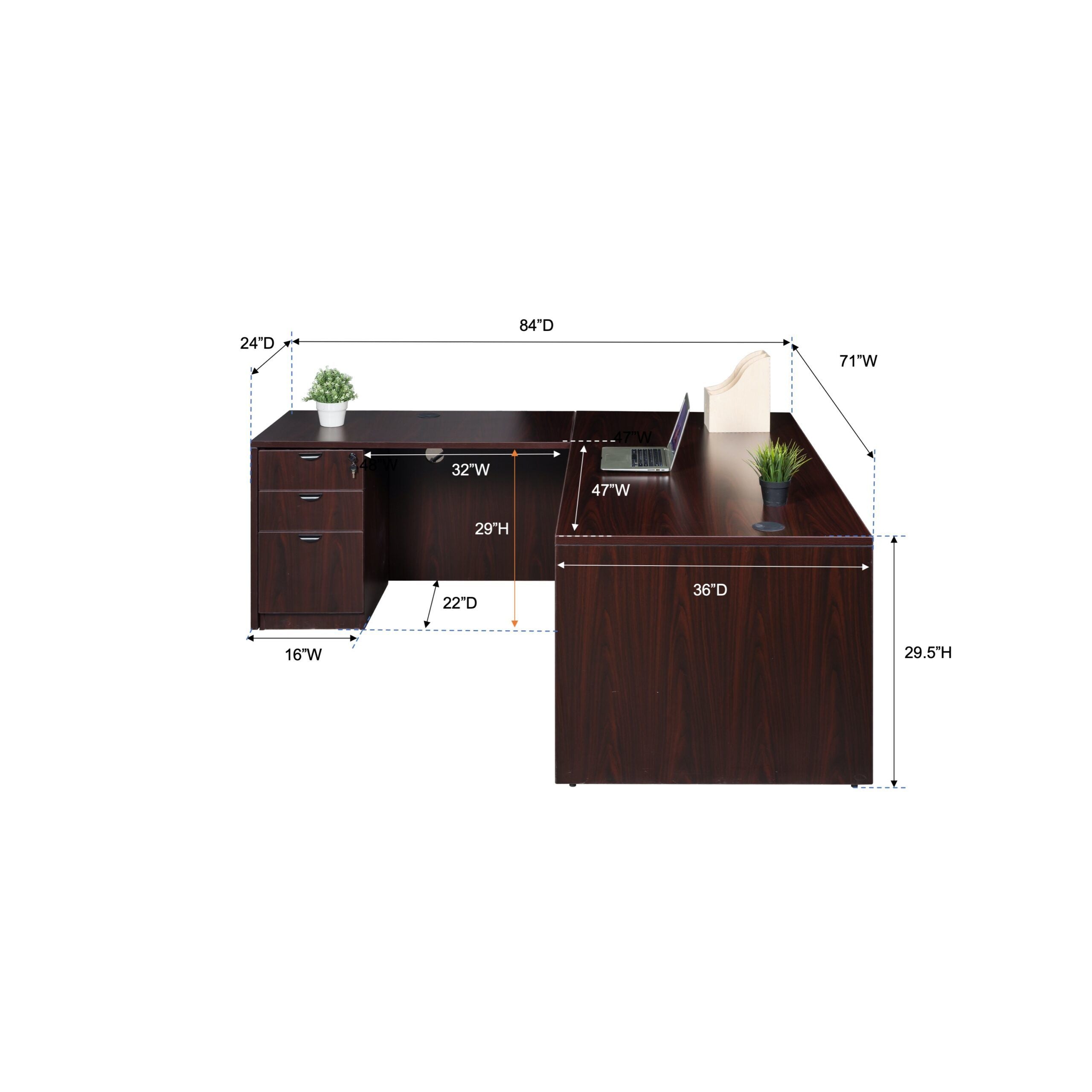 Commercial Office Suite - Executive L-Shape Corner Desk with File Storage Pedestal