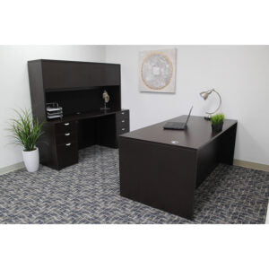 Commercial Office Suite - Desk, Credenza, Hutch with Dual File Storage Pedestals