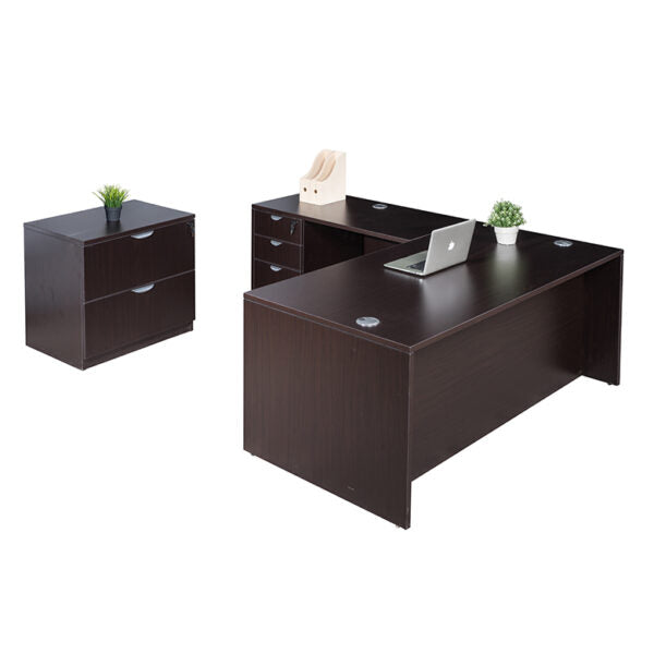 Commercial Office Suite - Executive L-Shape Corner Desk with File Storage Pedestal and Lateral File