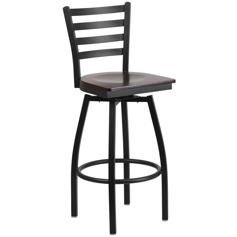 Duty-Built® Ladder-Back Metal Swivel Barstool - Wood Seat