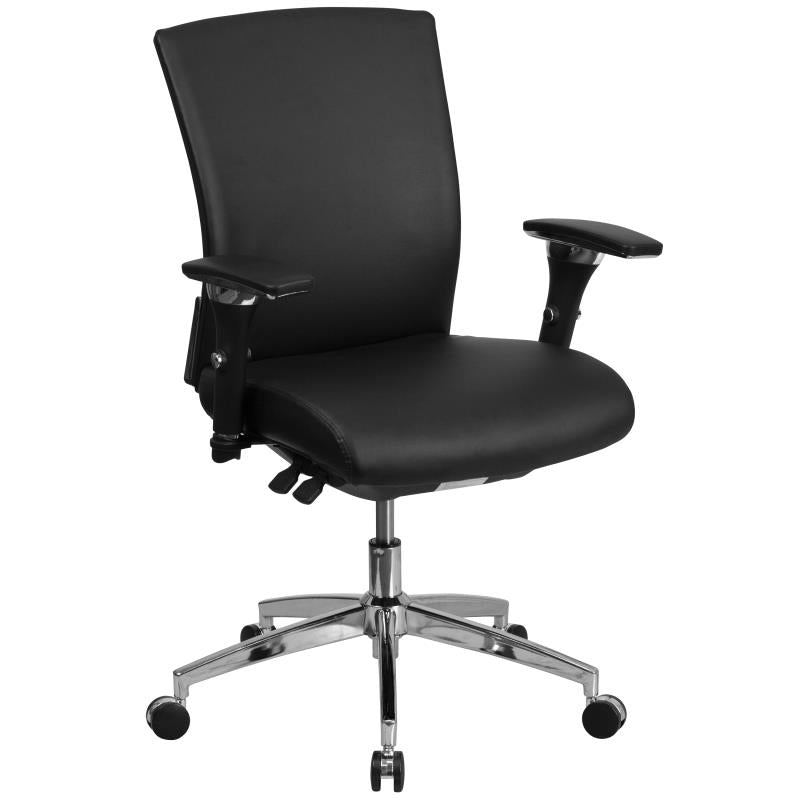 Mid-Back Ergonomic Office Firefighter Chair in black leather with wheels