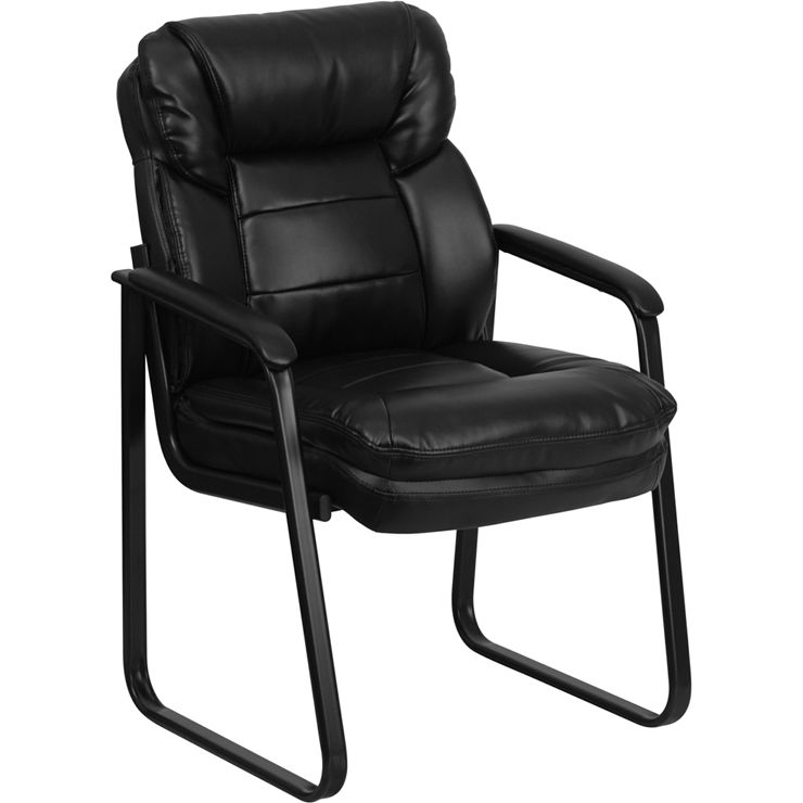 Angled side view of black Executive Side Reception Firehouse Chair with Sled Base