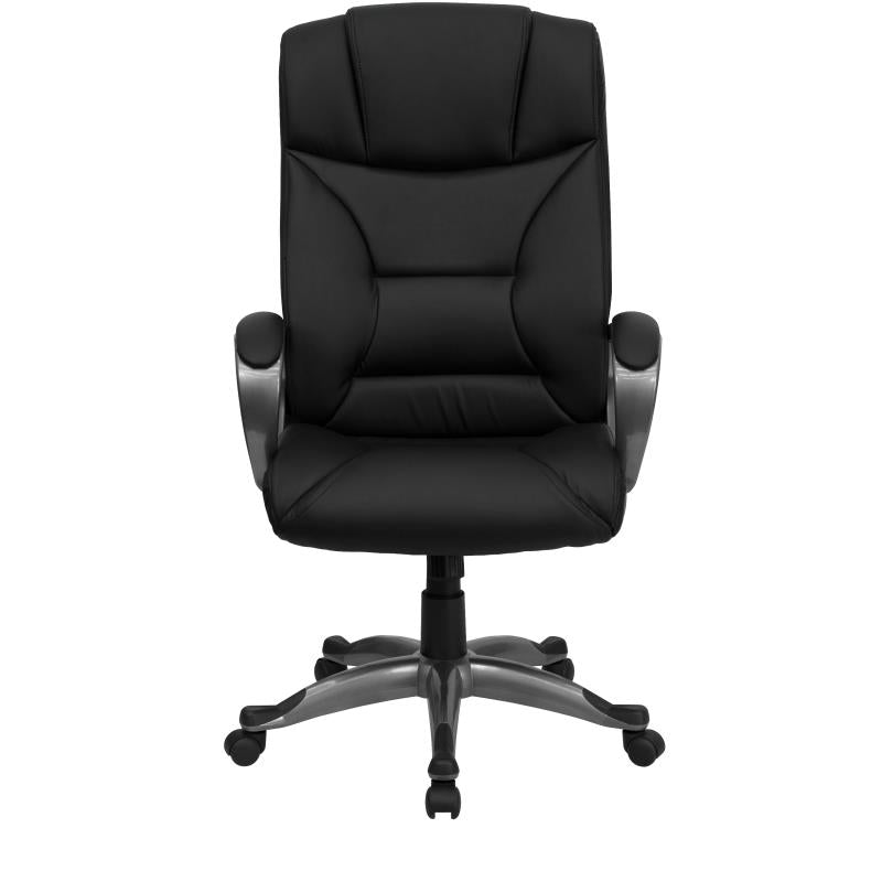 Front view of a black High-Back Executive Swivel Office Dispatcher Chair with Loop Arms