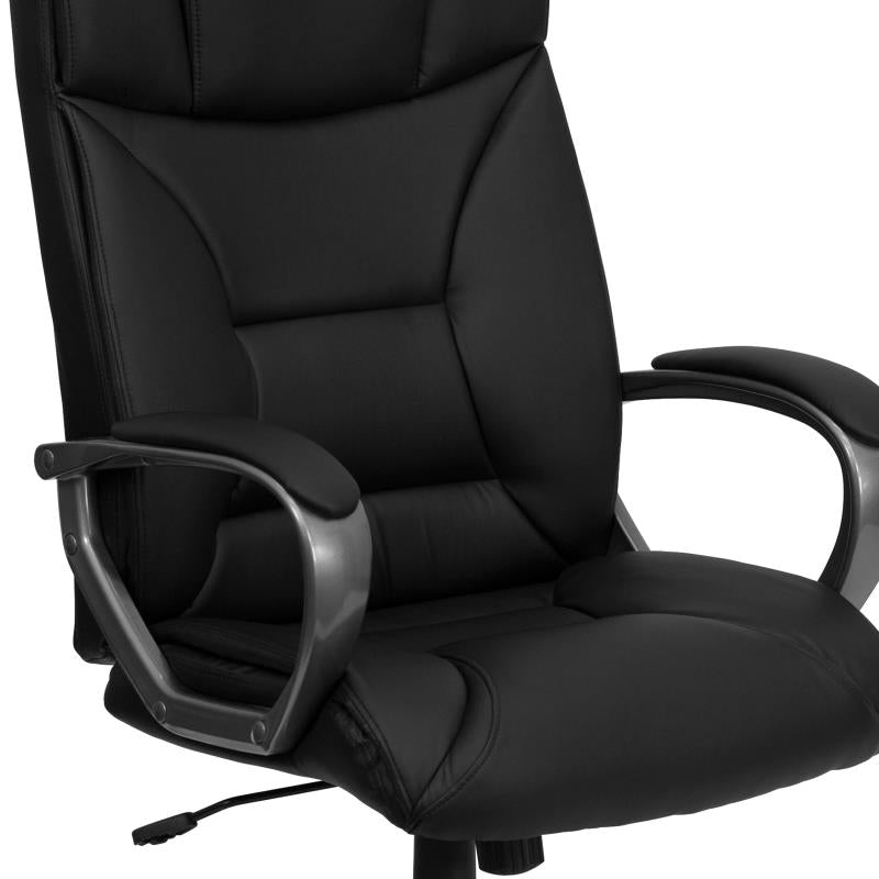 Close up of a black High-Back Executive Swivel Office Dispatcher Chair with Loop Arms