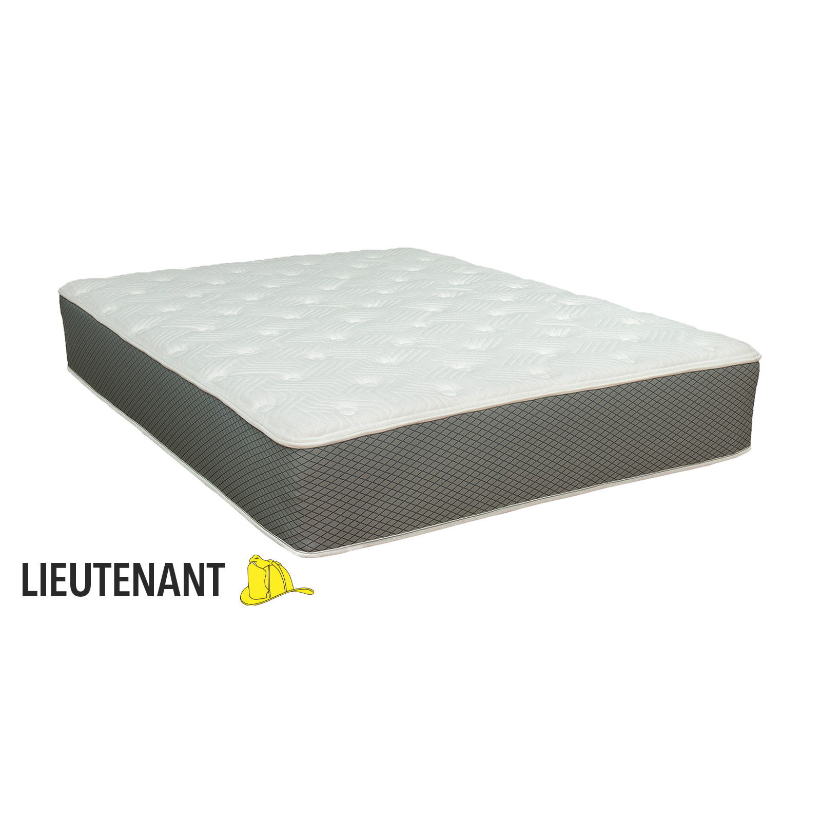 Duty-Built Lieutenant 12" Hybrid Spring & Latex Foam Firefighter Mattress with Lieutenant logo in corner