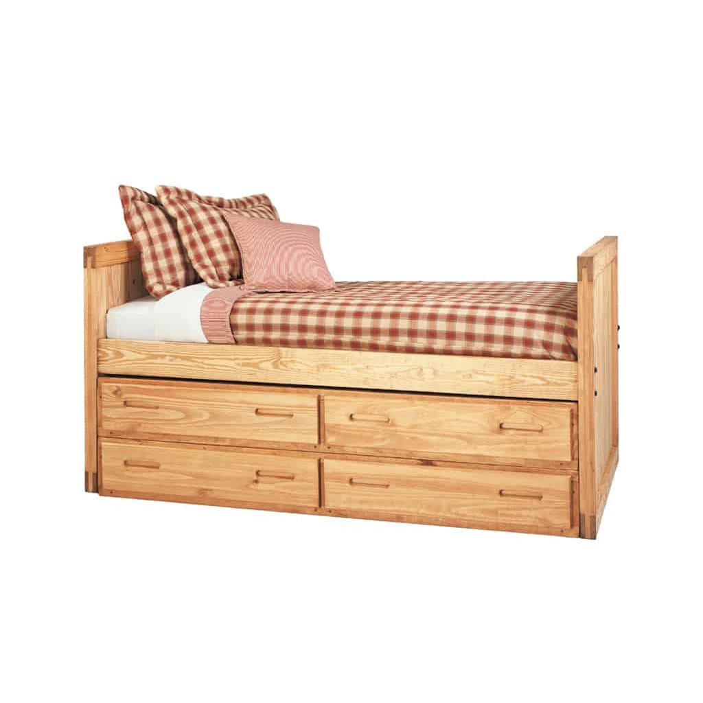 Solid-wood, Twin XL Captains Bed with four drawers underneath bed for storage