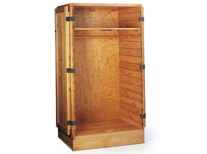 Doors open on large, solid-wood fireman furniture wardrobe