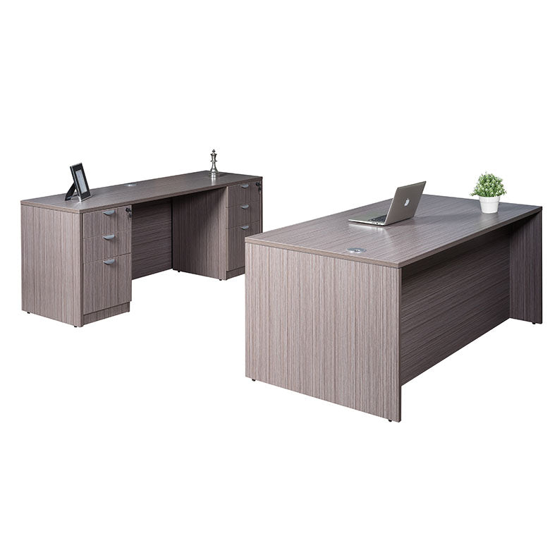 Office Suite - Desk and Credenza with Dual File Storage Pedestals