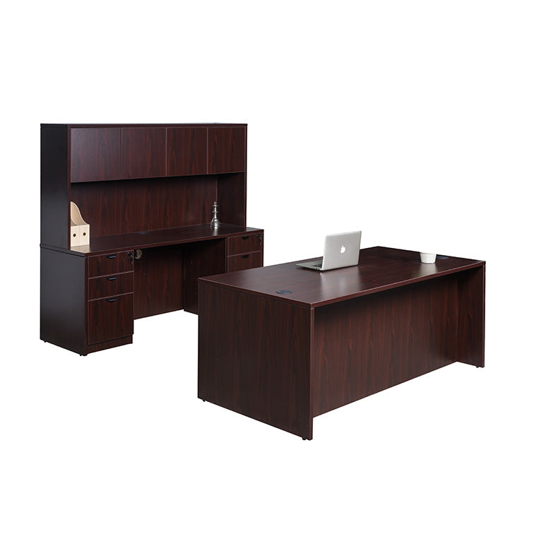 Commercial Office Suite - Desk, Credenza, Hutch with Dual File Storage Pedestals