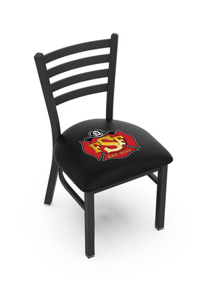 Black, custom logo fire station dining chair with logo printed on padded seat