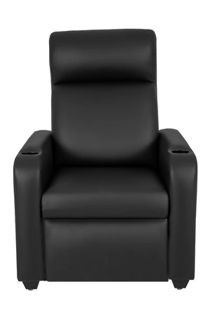 Black, hospitality-grade synthetic leather, theater-style fire department recliner 