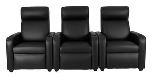 Three black, hospitality-grade synthetic leather, theater-style fire department recliners next to each other