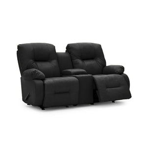 Black firehouse furniture recliners with one of the dual reclining seats slightly open 