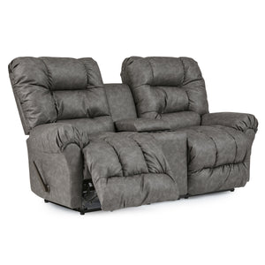 Side view of the polyester fabric slate gray dial manual reclining seats with armrest in-between the two firehouse chairs with one chair slightly reclined