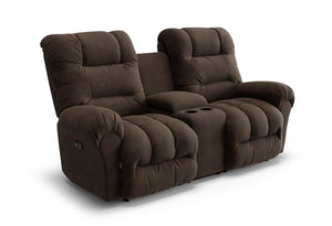 Polyester fabric walnut brown dial manual reclining seats with armrest in-between the two firehouse chairs