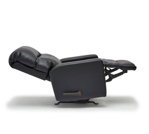 Black fireman recliner fully reclined with footrest extended