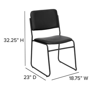 Black fire station chair with size measurements outlined 32.25'' H, 23''D, 18.75''W