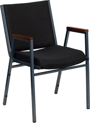 Black dot fabric heavy-duty stack fire station chair with arms and silver vein powder coated frame finish