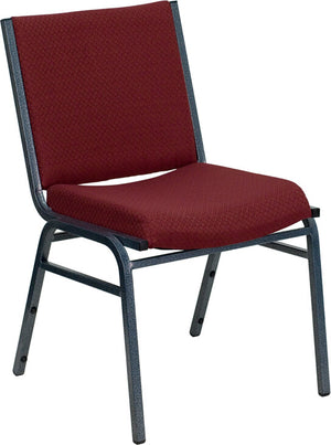 Burgundy patterned fabric heavy-duty stack fire department chair with silver vein powder coated frame finish