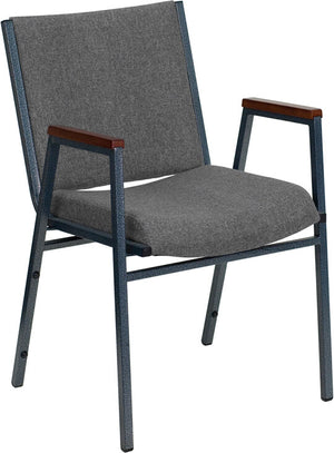 Gray fabric heavy-duty stack fire station chair with arms and silver vein powder coated frame finish