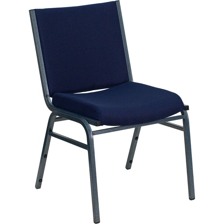 Navy blue dot fabric heavy-duty stack fire department chair with silver vein powder coated frame finish