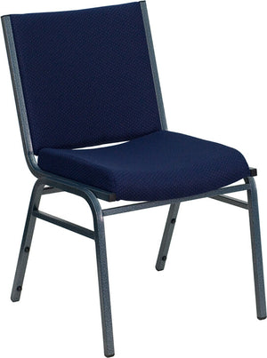 Navy blue dot fabric heavy-duty stack fire department chair with silver vein powder coated frame finish