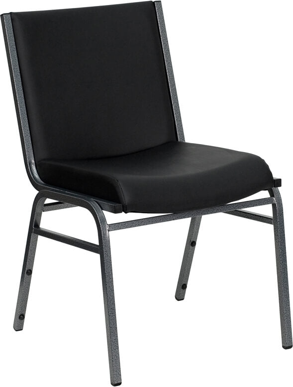 Black vinyl heavy-duty stack fire department chair with silver vein powder coated frame finish