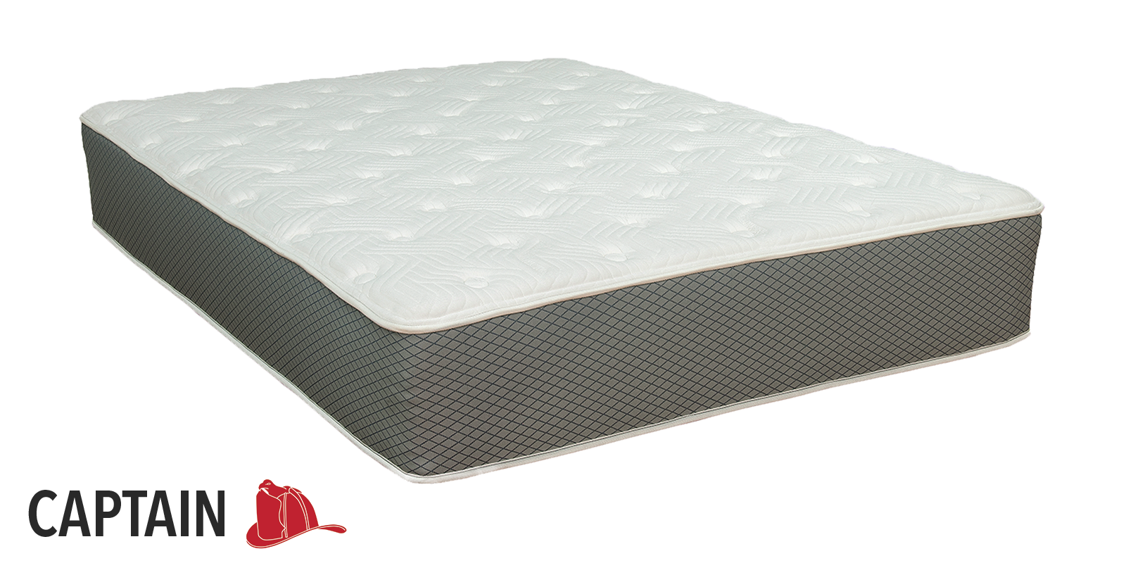 11'' all-foam firehouse mattress with latex and memory foam with Captain logo in lower left-hand corner of image