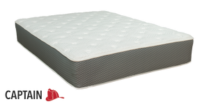 11'' all-foam firehouse mattress with latex and memory foam with Captain logo in lower left-hand corner of image