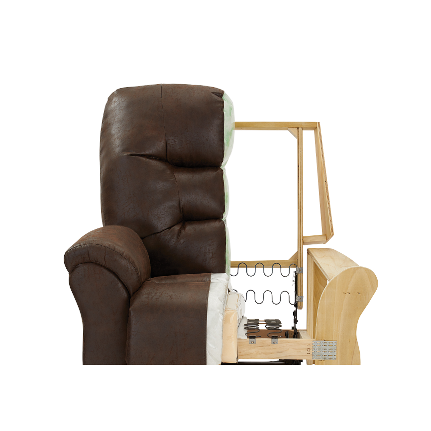 Inside view of the brown firehouse recliner made with hardwood frame parts and durable synthetic fiber seat cushioning