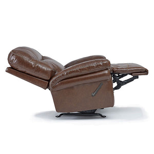 Side view of the cocoa brown leather custom firehouse recliner fully reclined