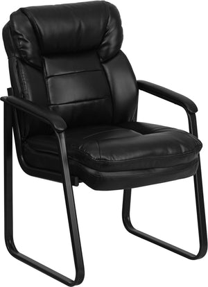 Angled side view of black Executive Side Reception Firehouse Chair with Sled Base