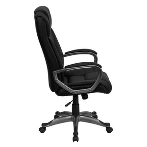 Side view of a black High-Back Executive Swivel Office Dispatcher Chair with Loop Arms 