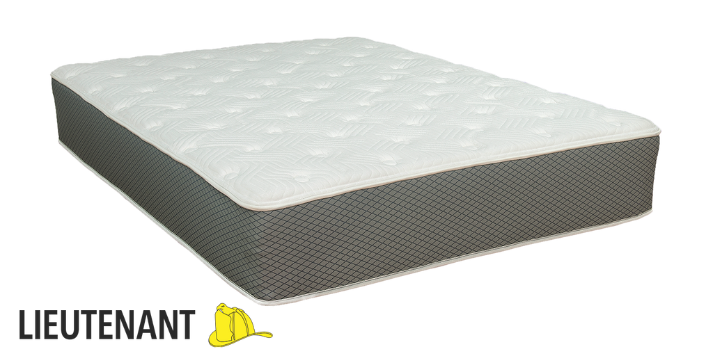 Duty-Built Lieutenant 12" Hybrid Spring & Latex Foam Firefighter Mattress with Lieutenant logo in corner