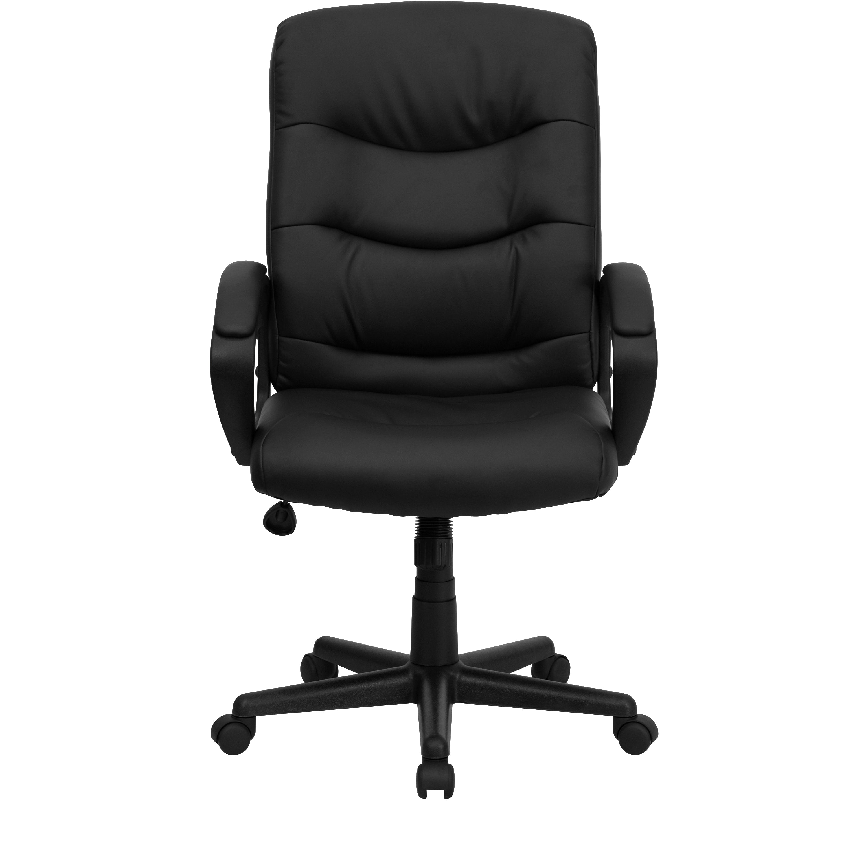Black leather, mid-back, swivel custom firehouse chair