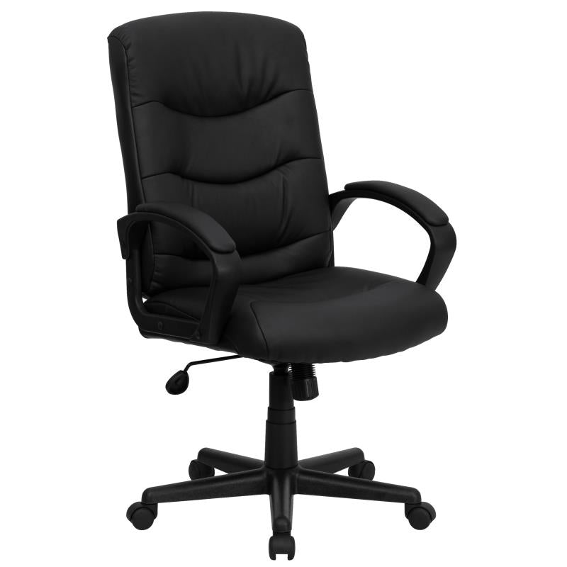 Black leather, mid-back, swivel custom firehouse chair
