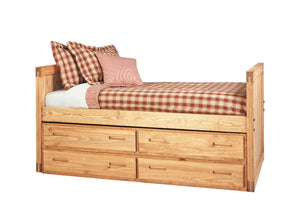 Solid-wood, Twin XL Captains Bed with four drawers underneath bed for storage