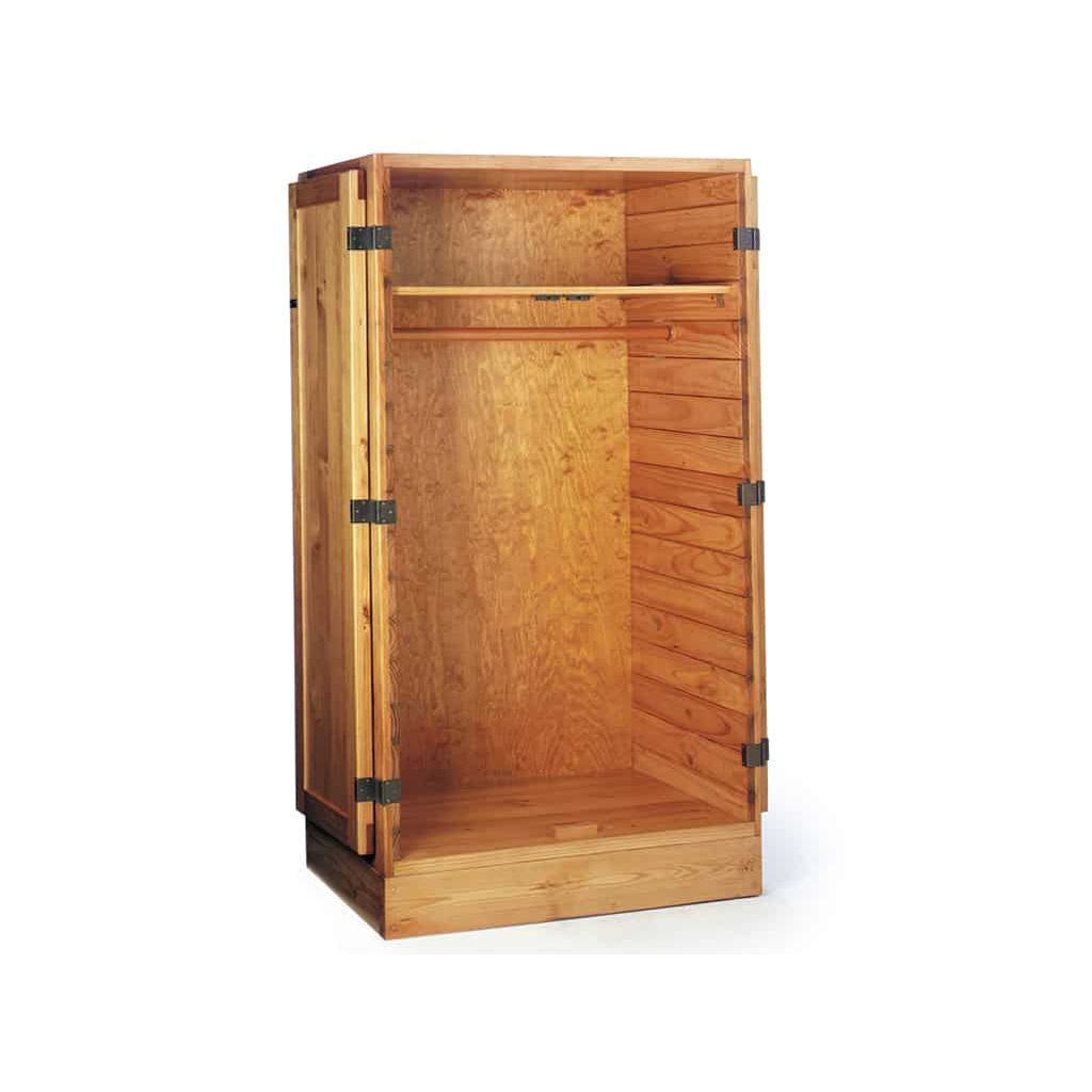 Doors open on large, solid-wood fireman furniture wardrobe