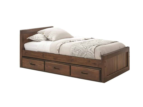 Solid-wood fireman bed with three drawers for storage beneath the bed 