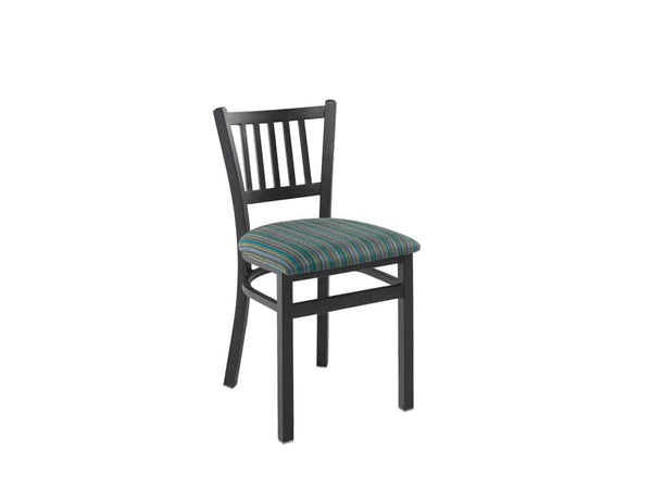 Black frame, Firehouse Collection Vertical-Slat Metal Dining Fire Department Chair with striped Padded Seat