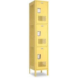 Yellow Invincible 3-tier metal locker for fire department