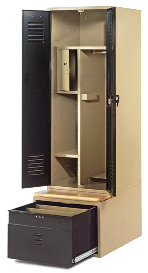 Patriot Metal Duty Locker for fire station, open to reveal shelves and drawer space